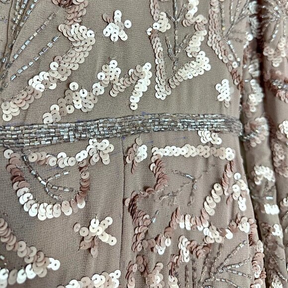 MAC DUGGAL Ruffle Neck Long Sleeve Sequin Midi Dress in Mauve Size US 6 - Picture 11 of 12